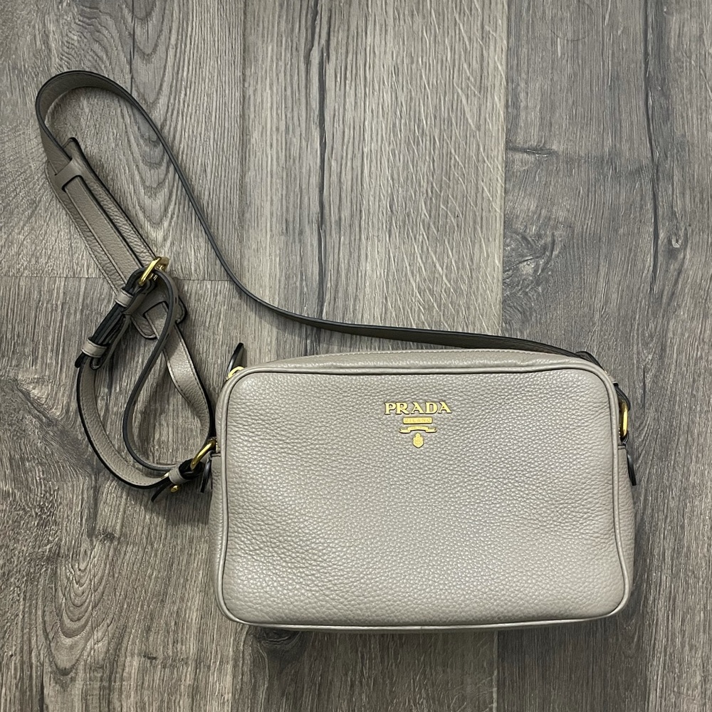 PRADA Leather Cross-Body Clay Gray Bag
